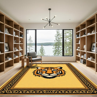Orange Tiger With Black Tribal Border Rug
