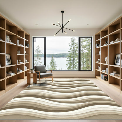 Modern Neutral Wavy Layered Ripple Rug
