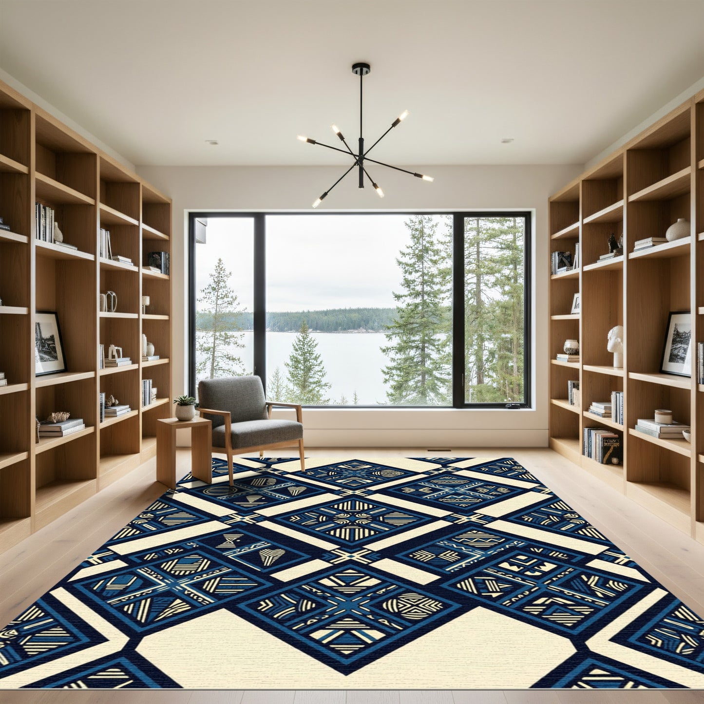 Geometric Navy and Cream Diamond Array Rug