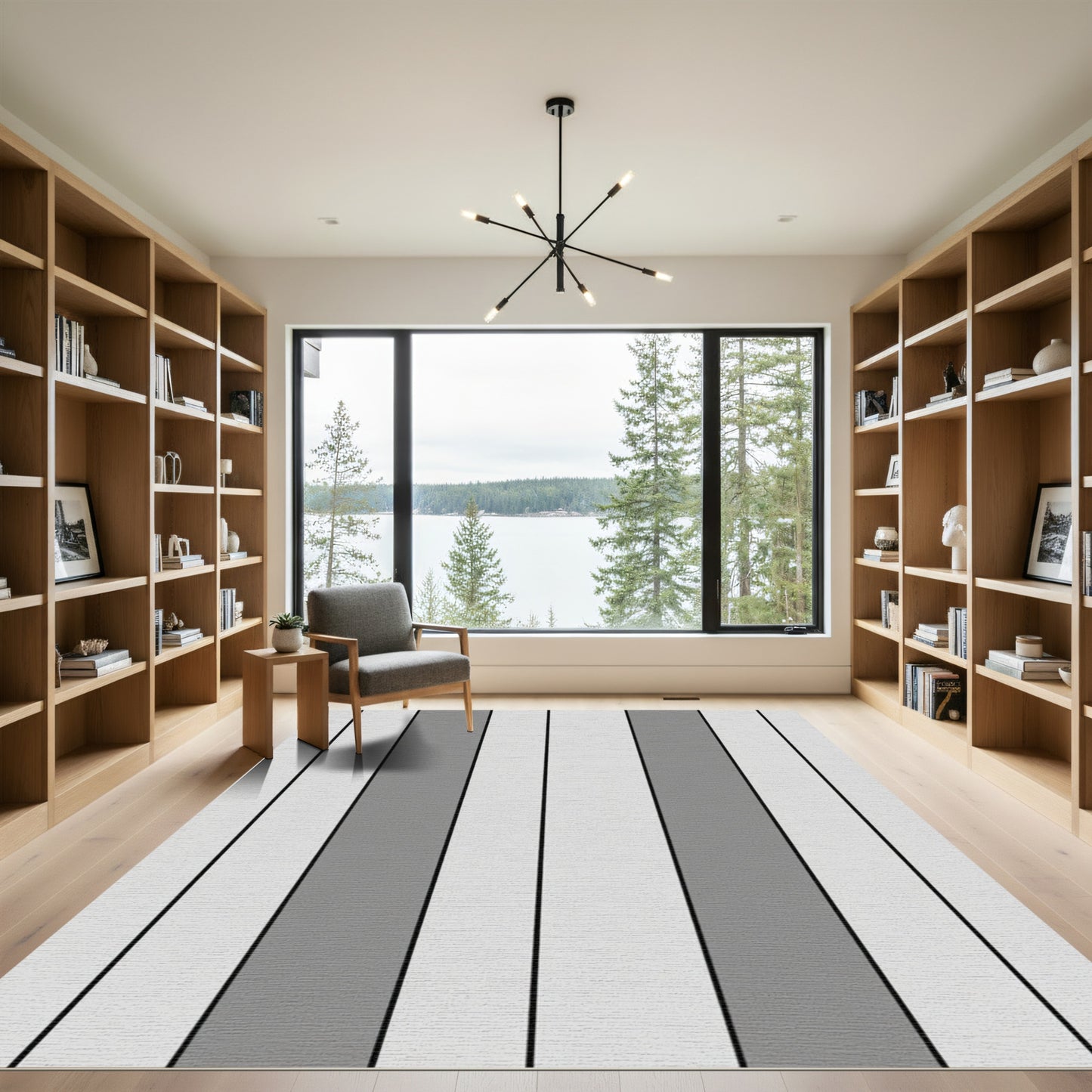 Modern Gray White Stripe Rug