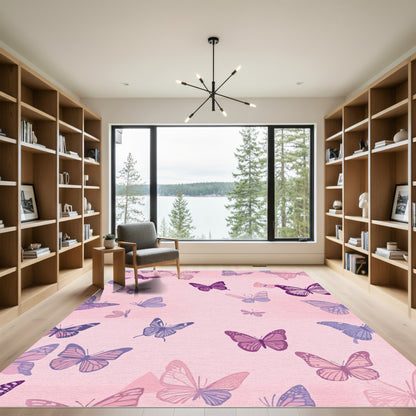 Fanciful Purple Lavender Butterfly Flock Rug