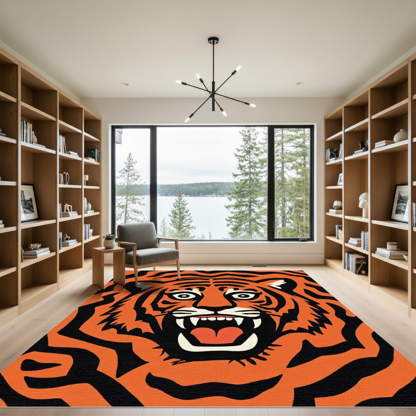 Bold Orange Black Tiger Face Rug