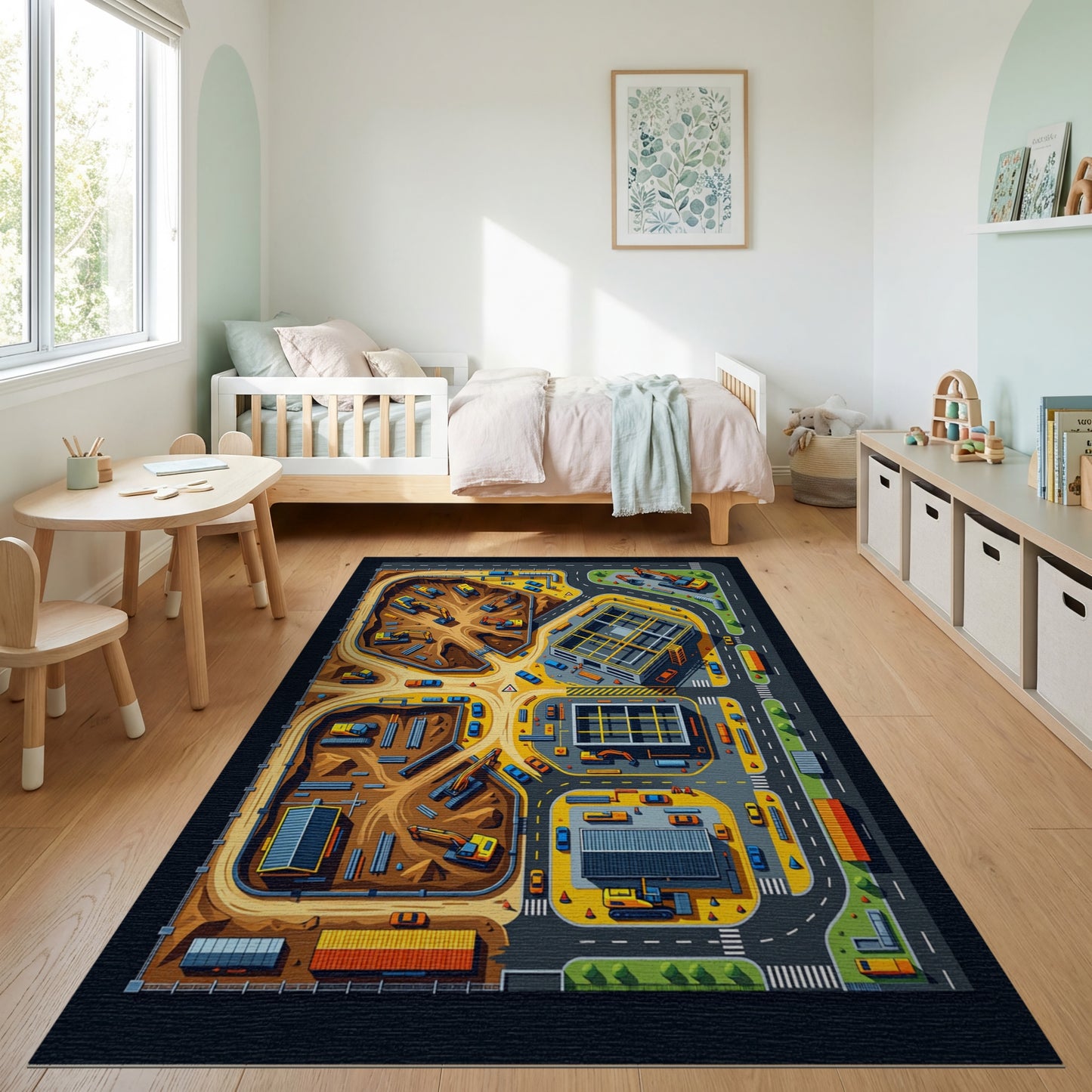 Vibrant Construction Site Machinery Rug