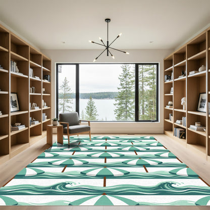 Aqua Summer Beach Umbrellas Waves Rug