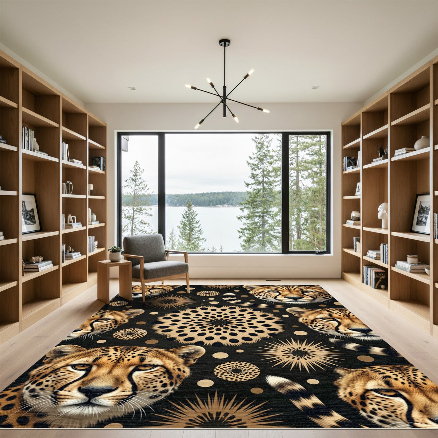 Golden Cheetah Spots Medallion Collage Rug