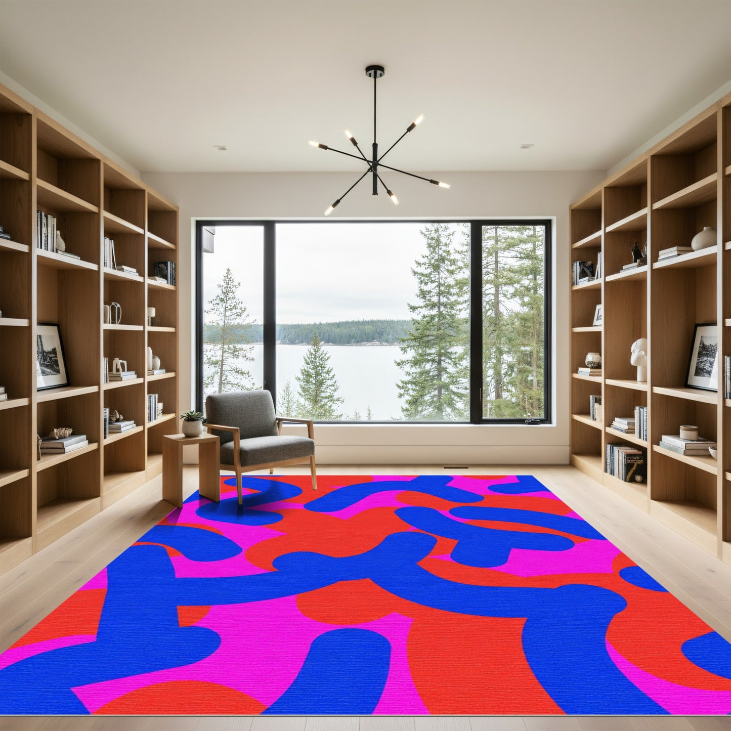 Vibrant Abstract Swirl Blue Red Rug