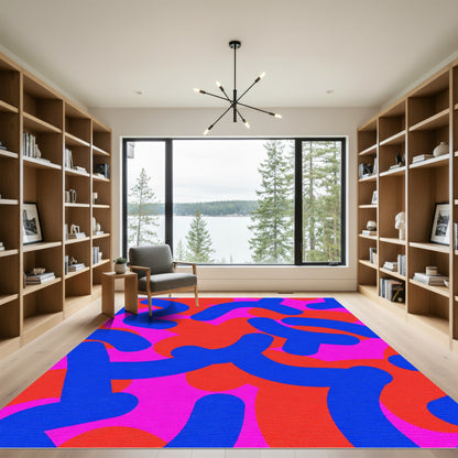Vibrant Abstract Swirl Blue Red Rug