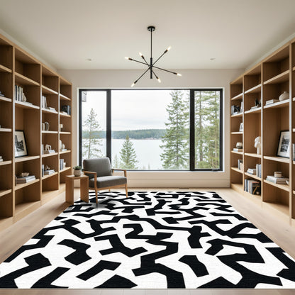 Abstract Black White Labyrinth Rug