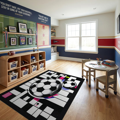 Colorful Geometric Soccer Balls Rug