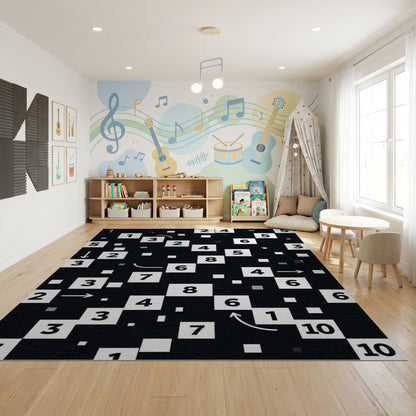 Black White Numeric Arrow Puzzle Rug