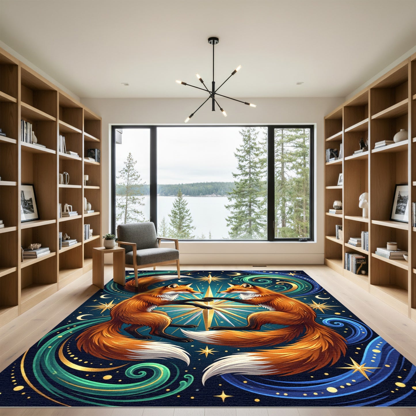 Celestial Fox Constellation Golden Starry Abyss Rug
