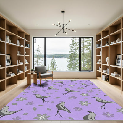 Whimsical Gray Birds Purple Garden Rug