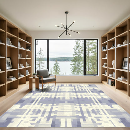 Soft Blue White Pixelated Plaid Rug