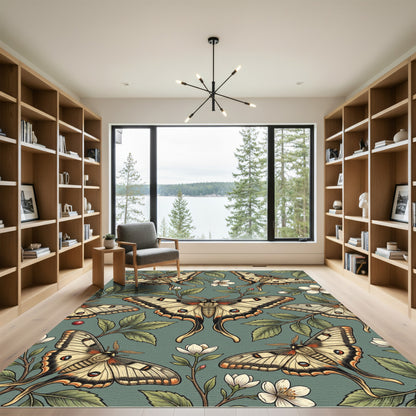 Sage Botanical Luna Moth Nature Garden Rug