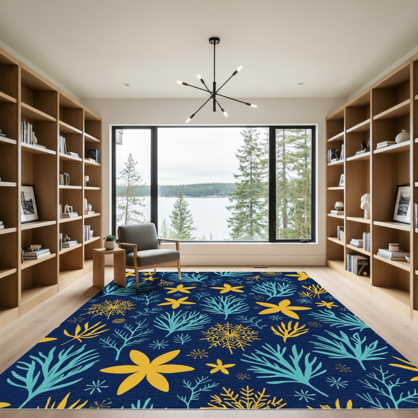 Navy Blue Coral Starfish Swirl Rug