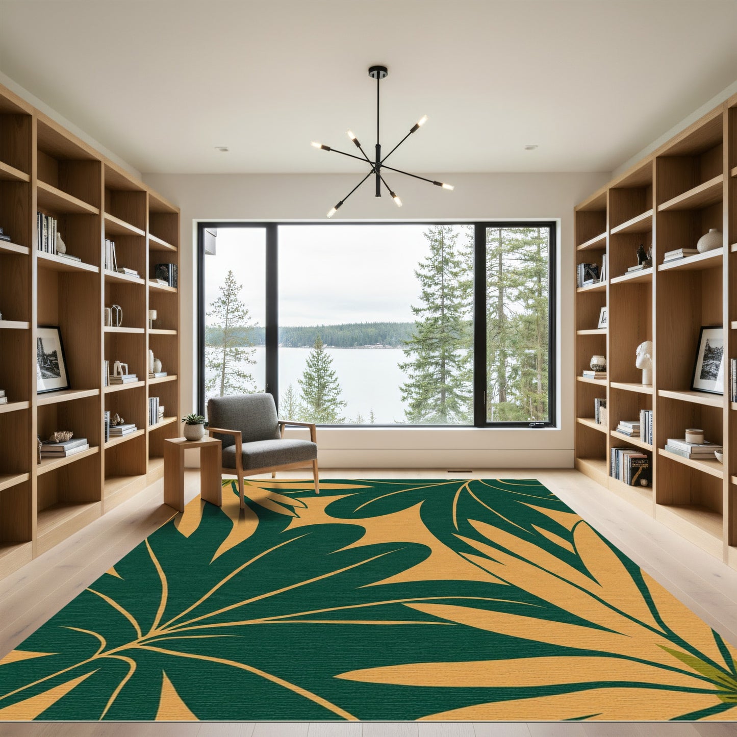 Deep Emerald Tropical Leaf Garden Rug