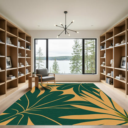 Deep Emerald Tropical Leaf Garden Rug