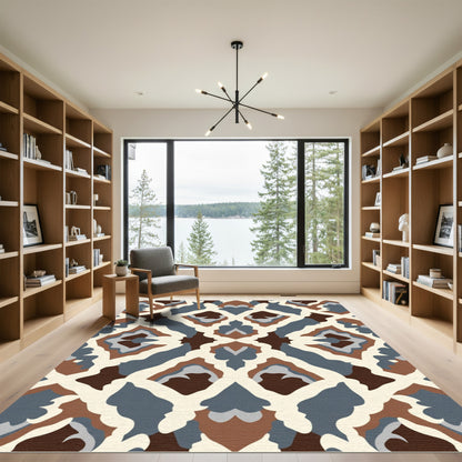 Earthy Geometric Lattice Medallion Rug