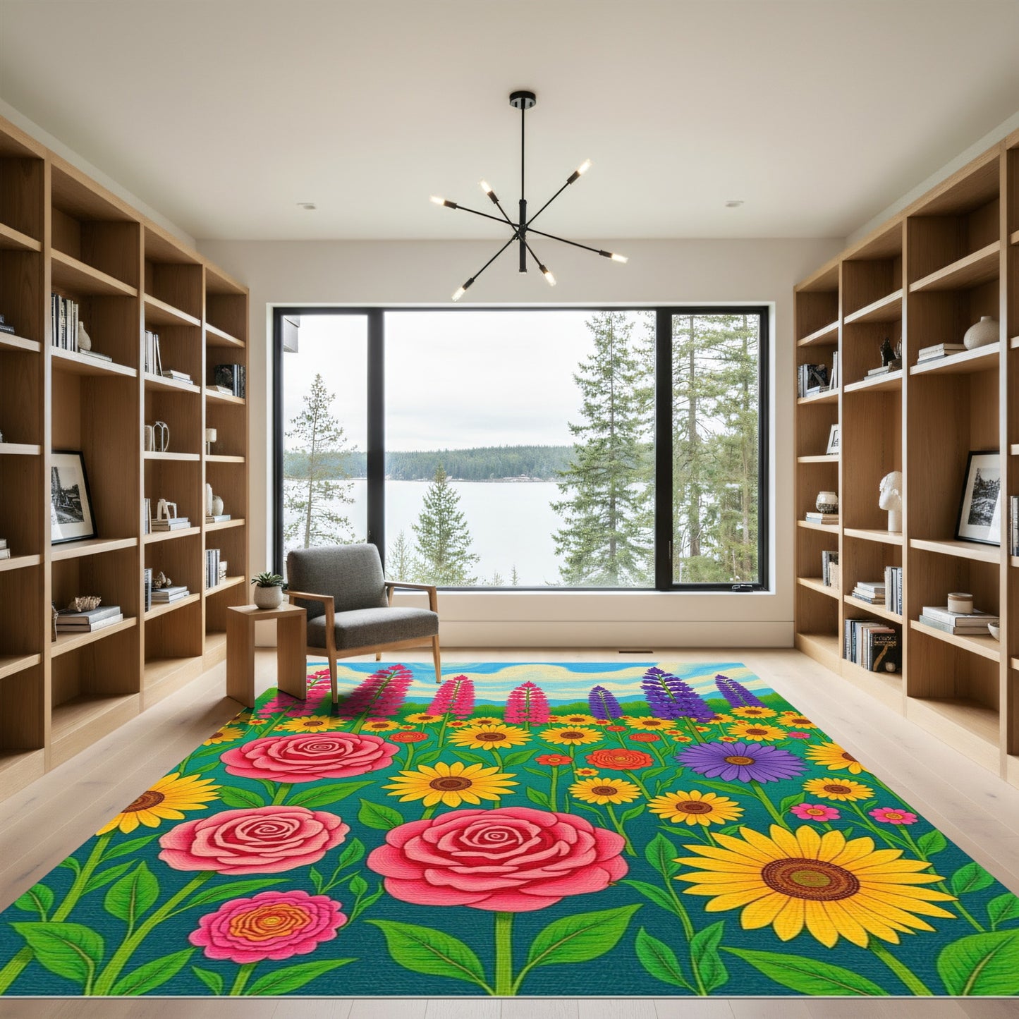 Vibrant Pink Crimson Floral Garden Rug