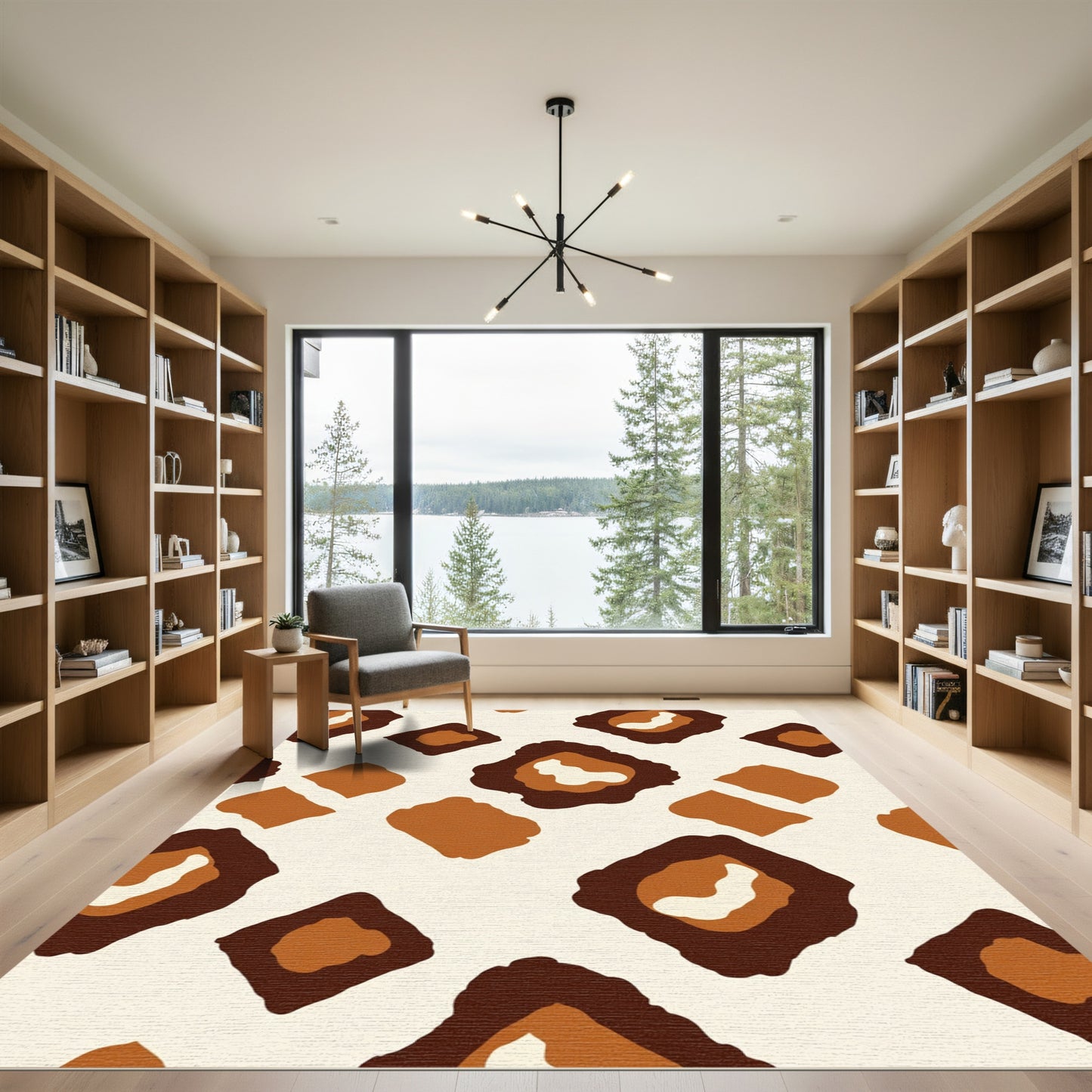 Brown and Cream Abstract Spots Rug