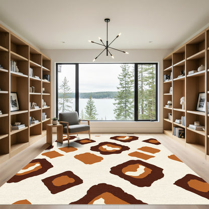 Brown and Cream Abstract Spots Rug