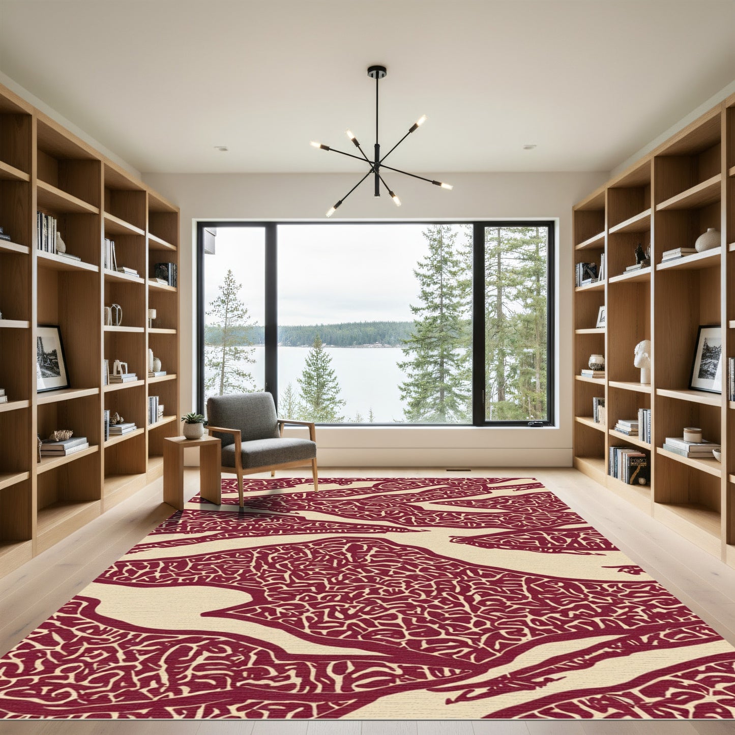Maroon Cream Abstract Organic Texture Rug