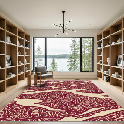 Maroon Cream Abstract Organic Texture Rug