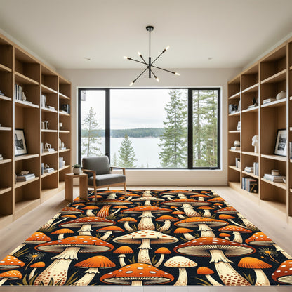 Whimsical Orange Forest Mushroom Toadstool Rug