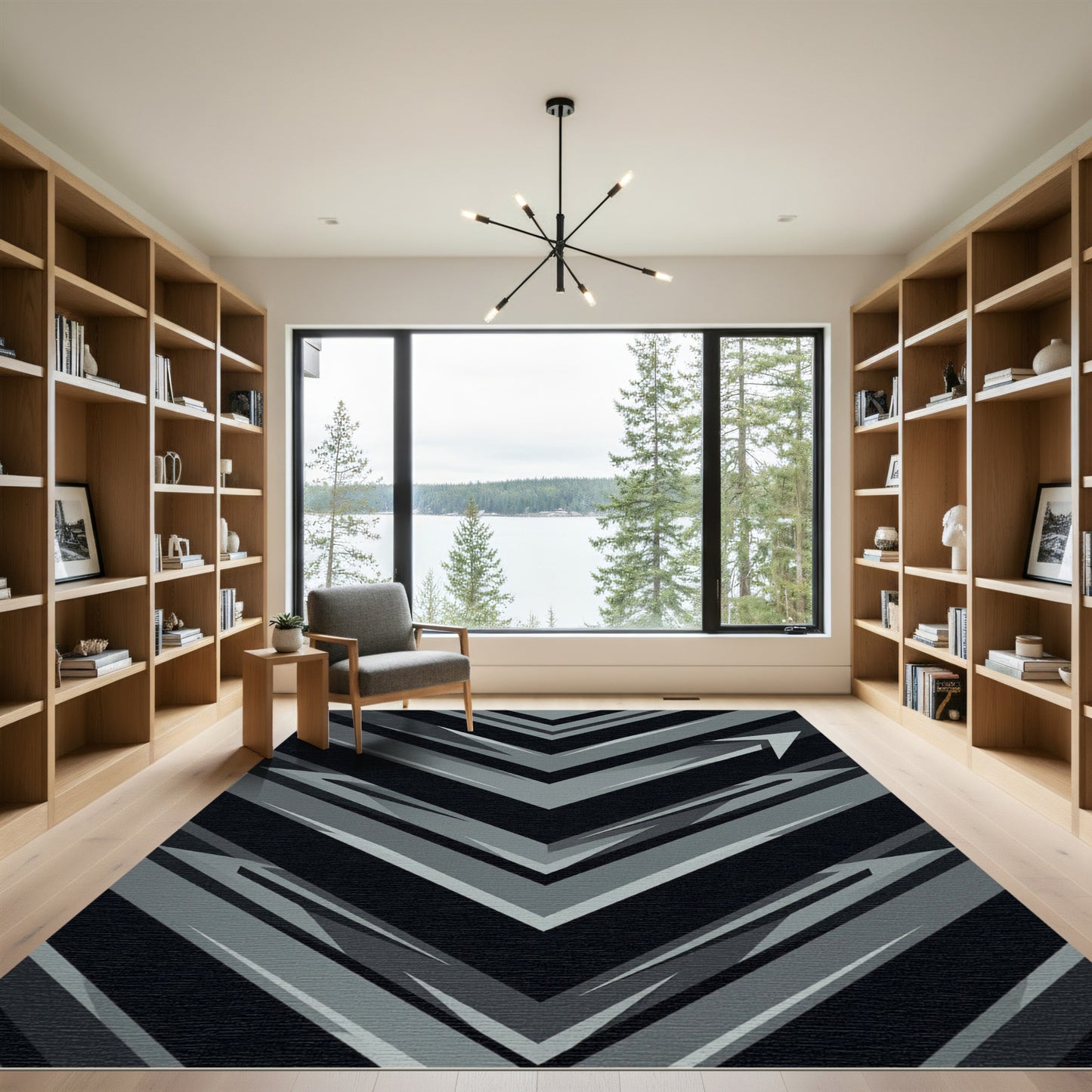 Monochromatic Grey Geometric Arrow Composition Rug
