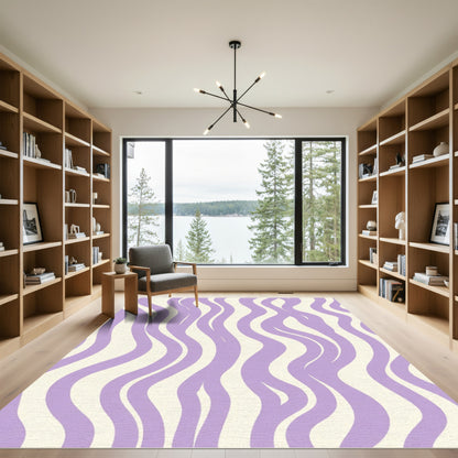 Lavender Cream Wavy Stripes Rug