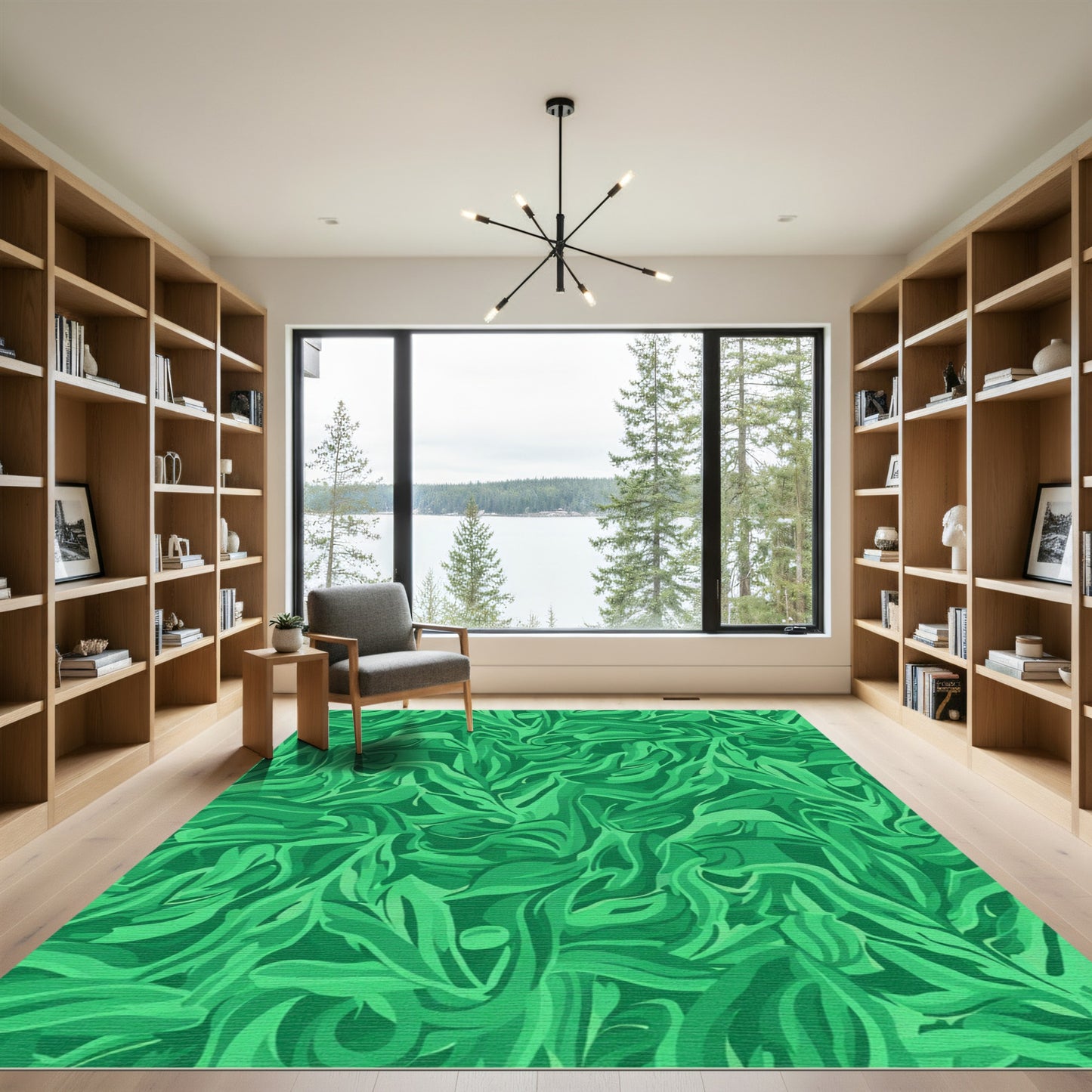 Lush Emerald Flowing Leaf Arrangement Rug
