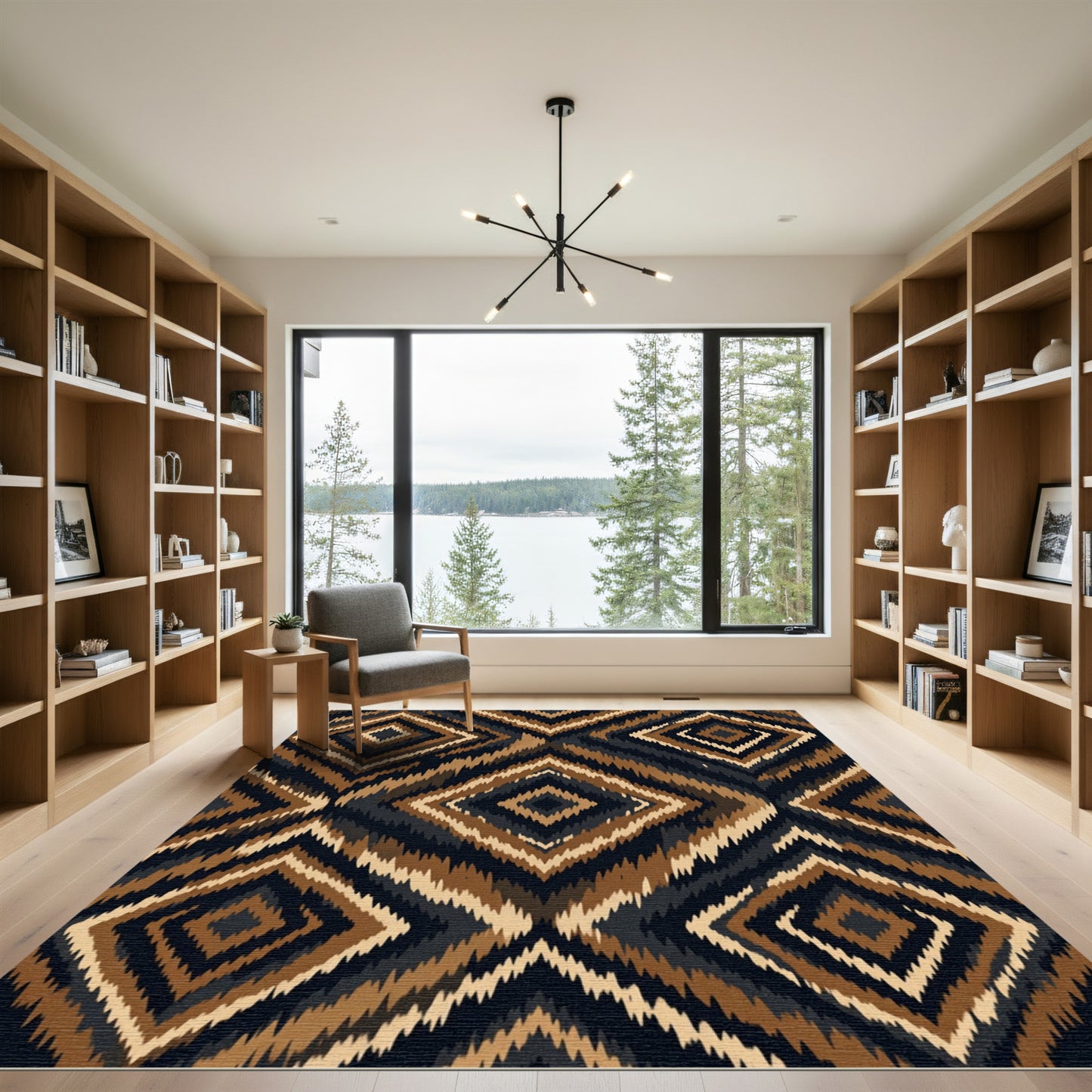 Earthy Ikat Diamond Geometric Neutral Area Rug