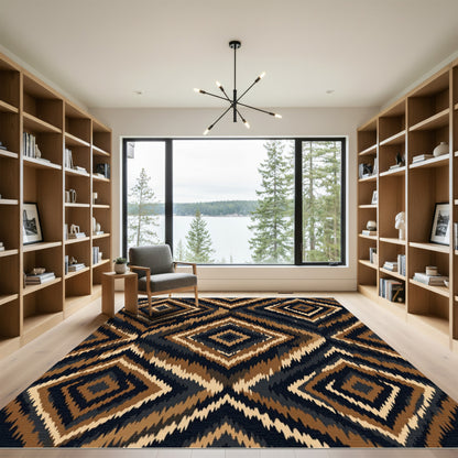 Earthy Ikat Diamond Geometric Neutral Area Rug
