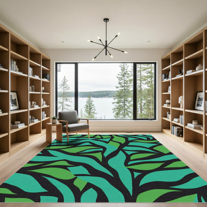 Teal Green Abstract Leaf Swirl Rug