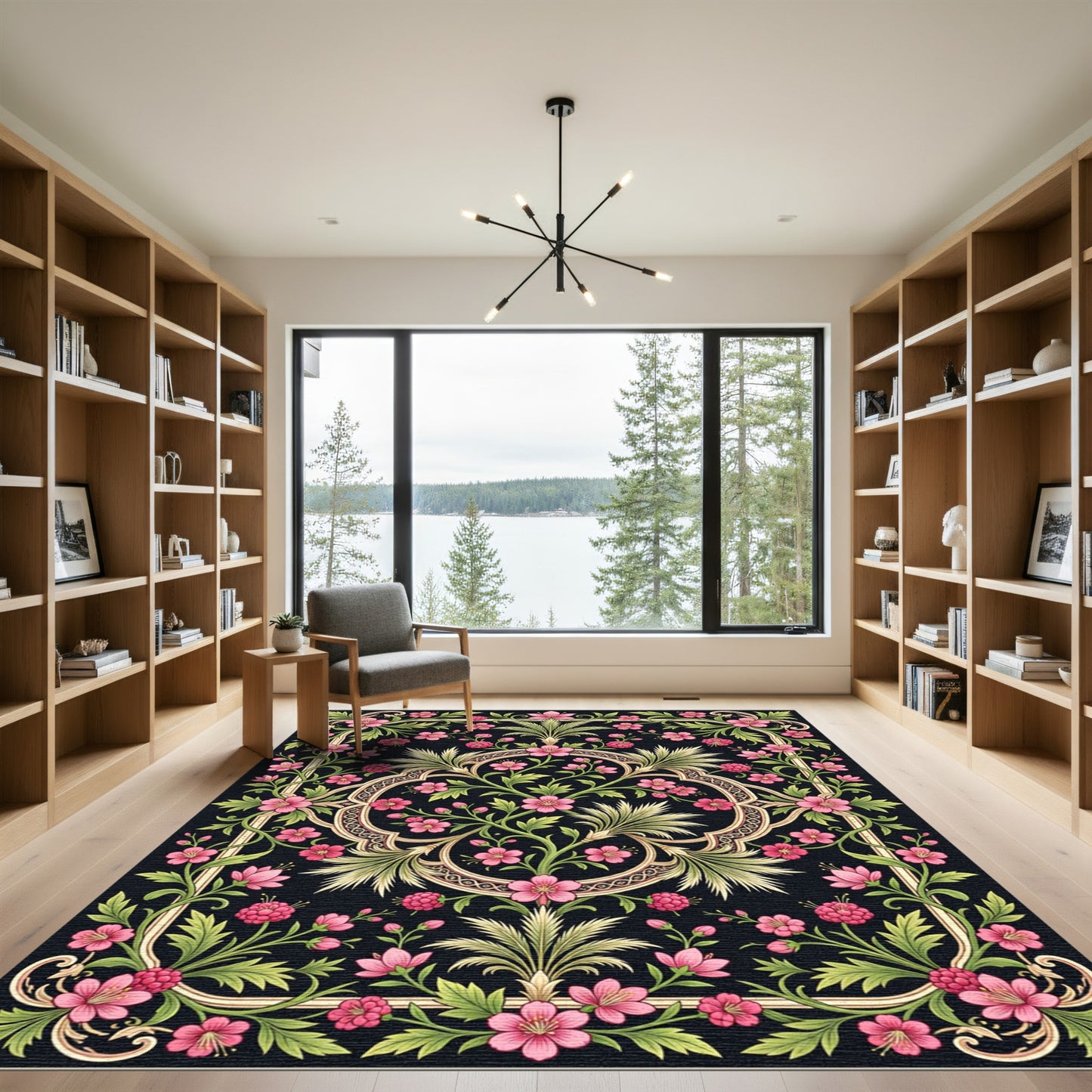 Ornate Pink Floral Botanical Blackwell Rug
