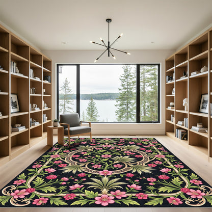 Ornate Pink Floral Botanical Blackwell Rug