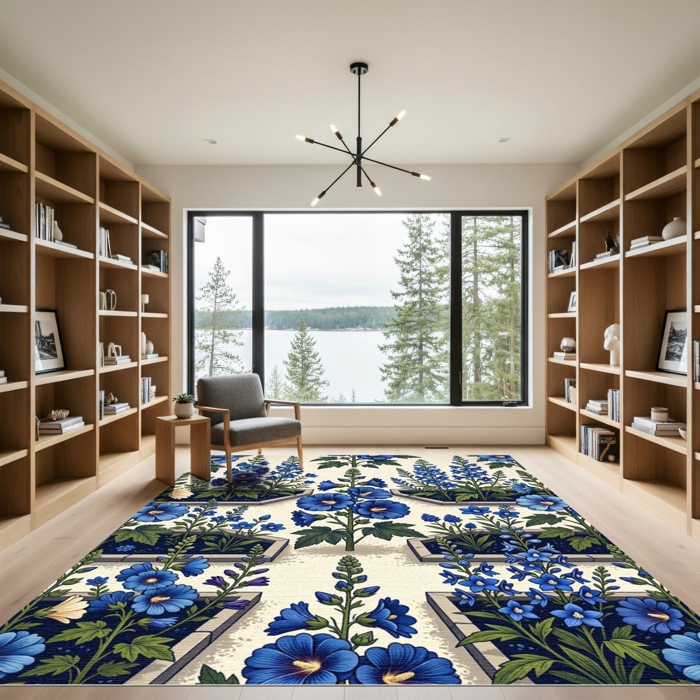 Vibrant Blue Garden Bloom Arrangement Rug