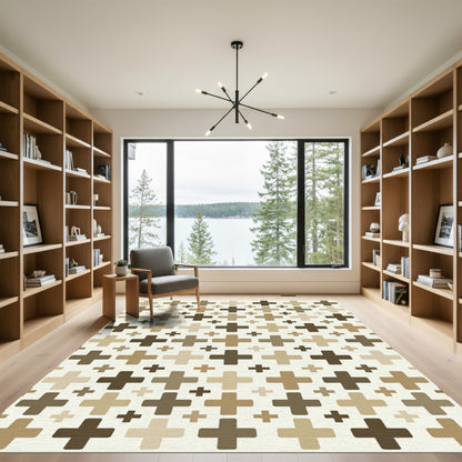 Geometric Cross Pattern Earth Tones Rug