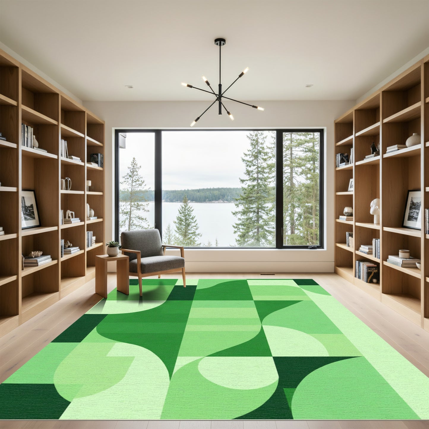 Emerald Geometric Organic Flow Rug