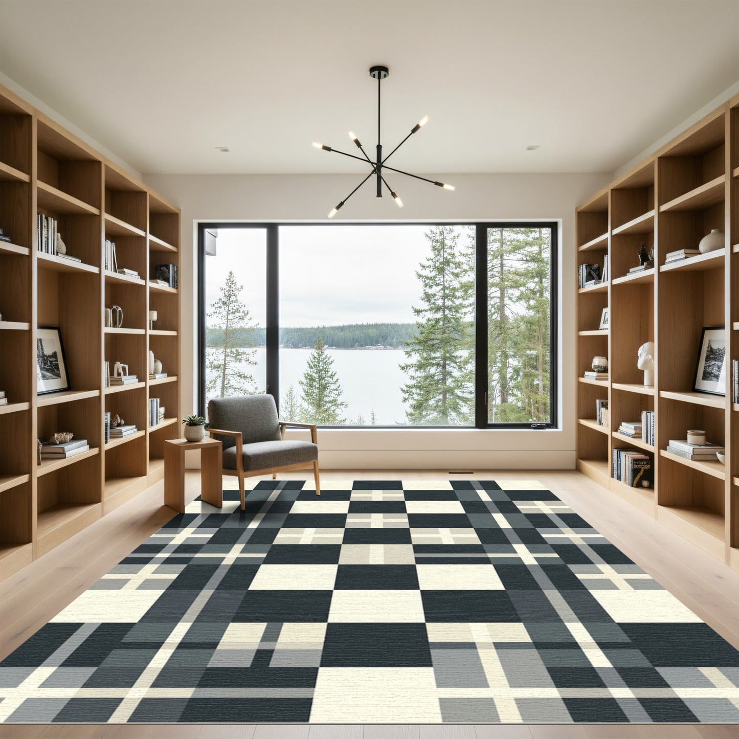 Monochrome Plaid Squared Grid Rug