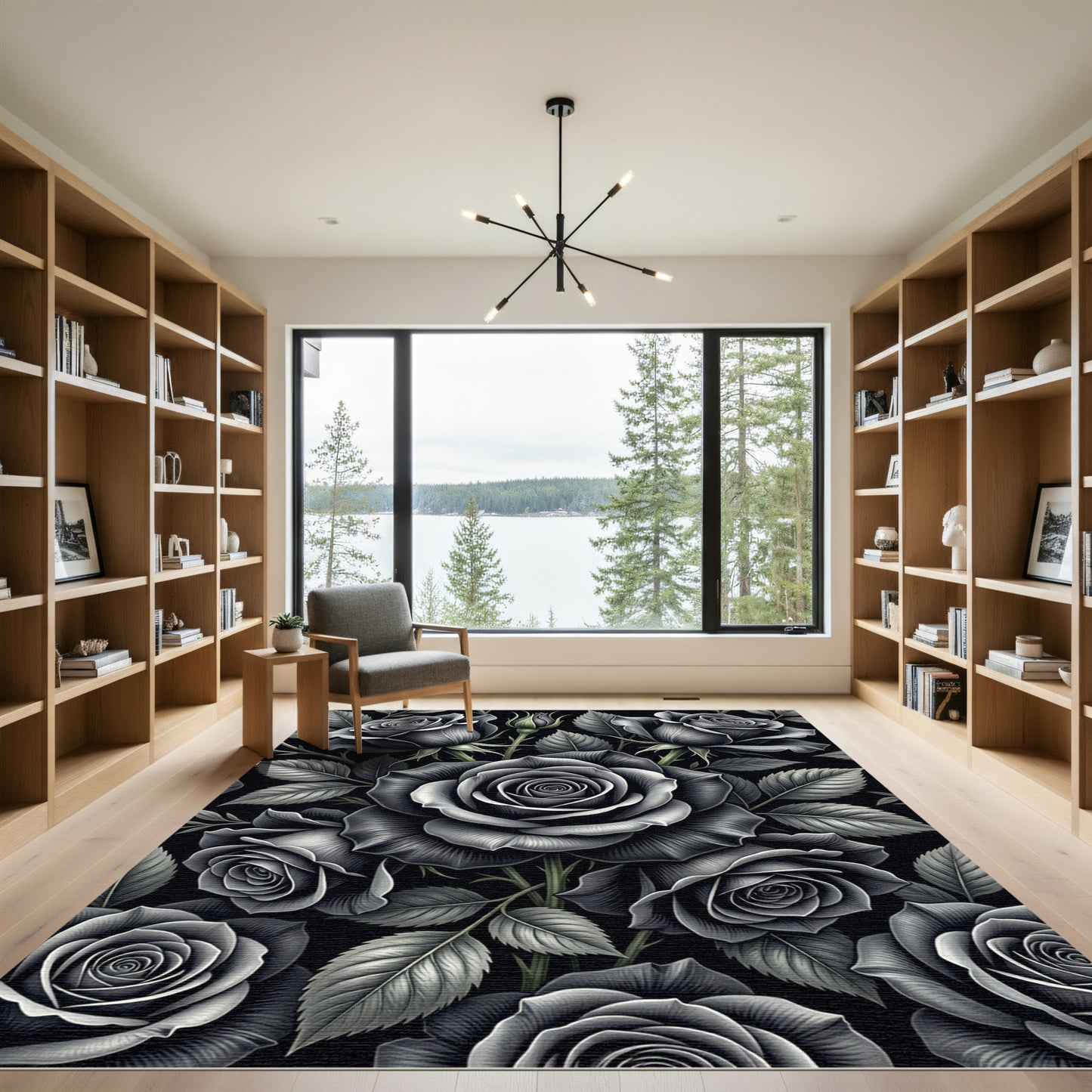Gothic Black Rose Garden Rug