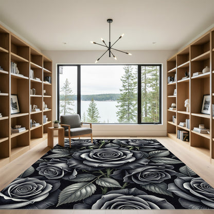 Gothic Black Rose Garden Rug