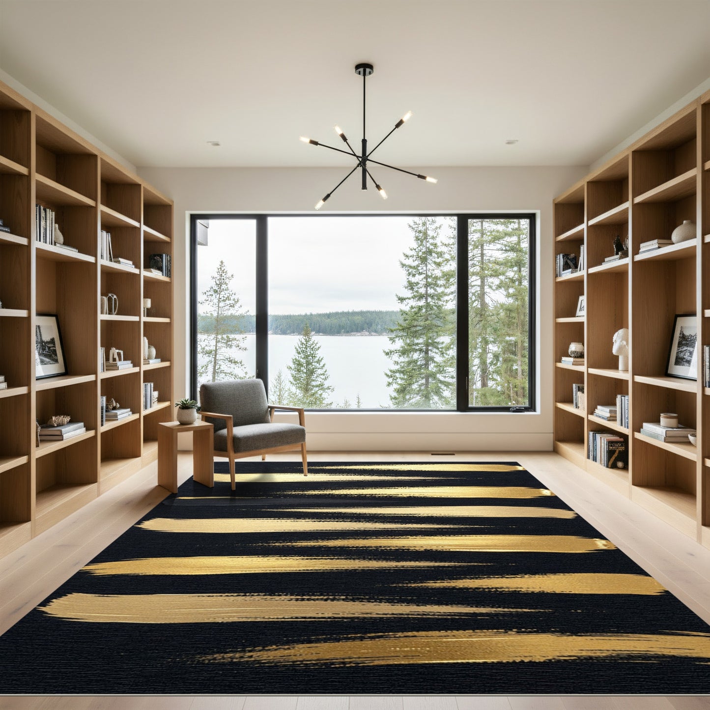 Modern Golden Abstract Brush Stroke Rug