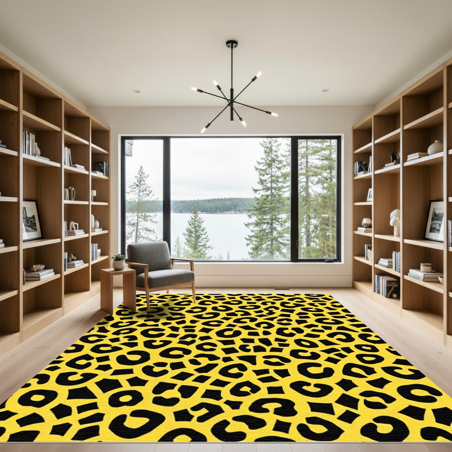 Sunny Yellow Black Leopard Spots Rug