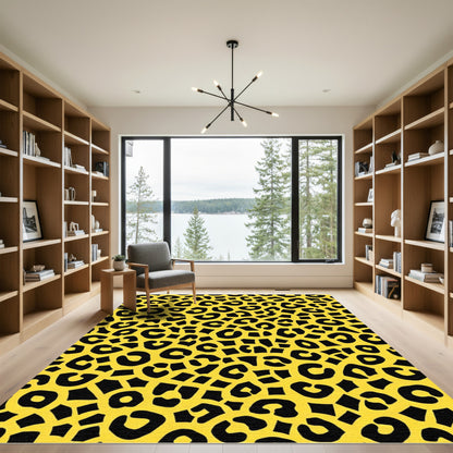 Sunny Yellow Black Leopard Spots Rug