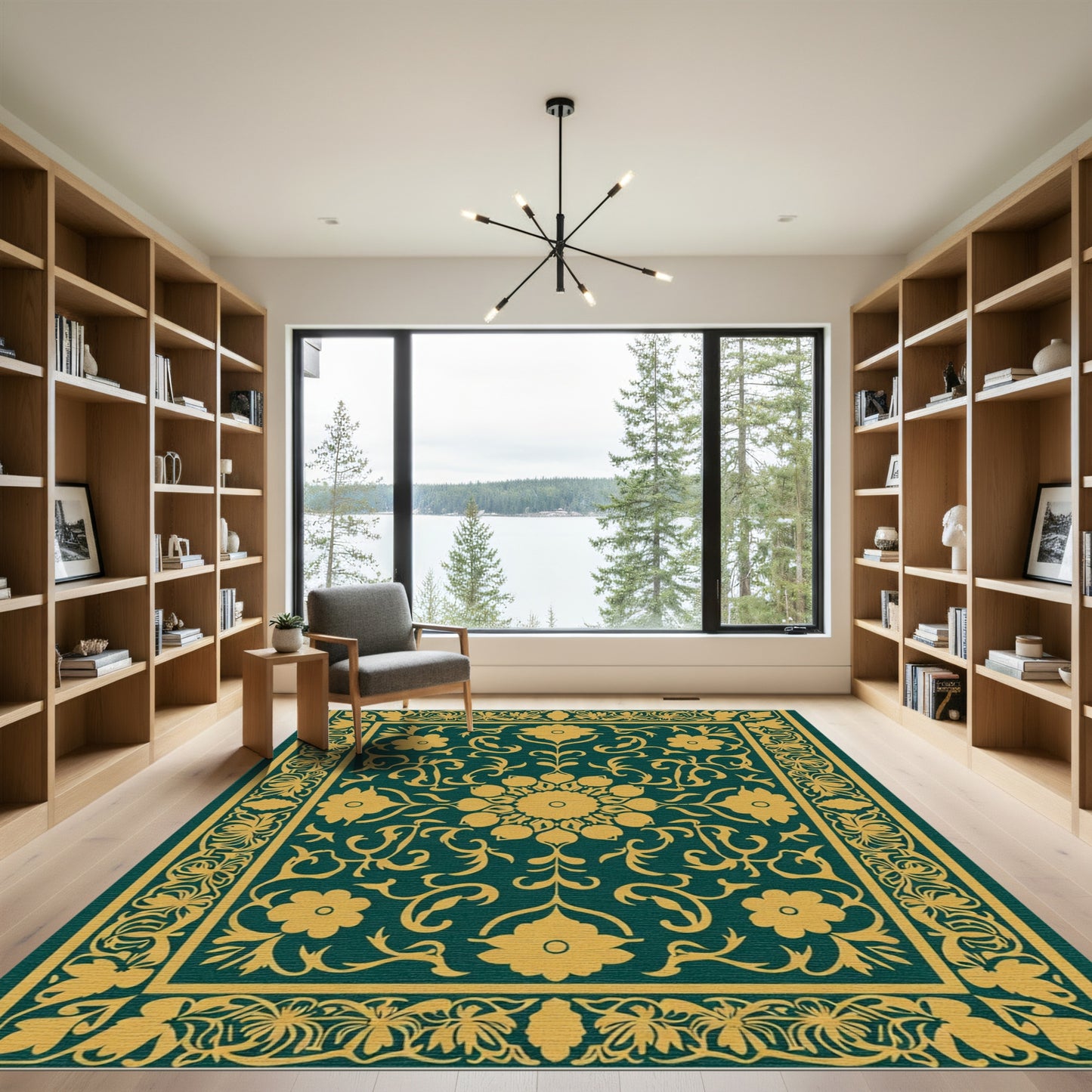 Deep Teal Gold Floral Medallion Rug
