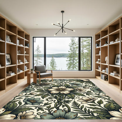Vintage Sage and Cream Floral Vine Rug