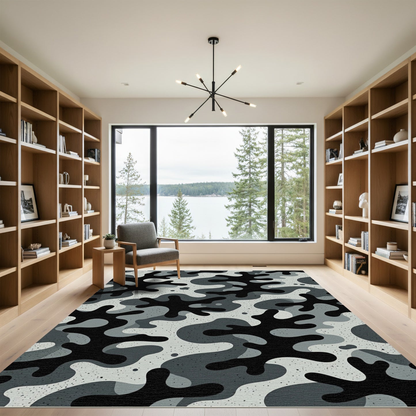 Monochromatic Urban Camouflage Abstract Texture Rug