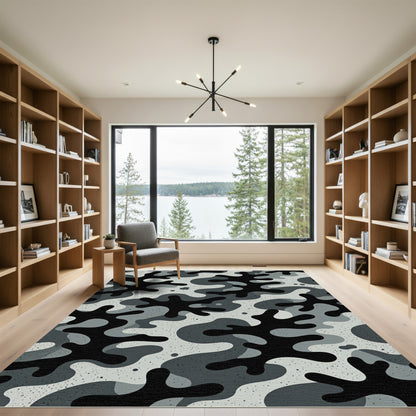 Monochromatic Urban Camouflage Abstract Texture Rug