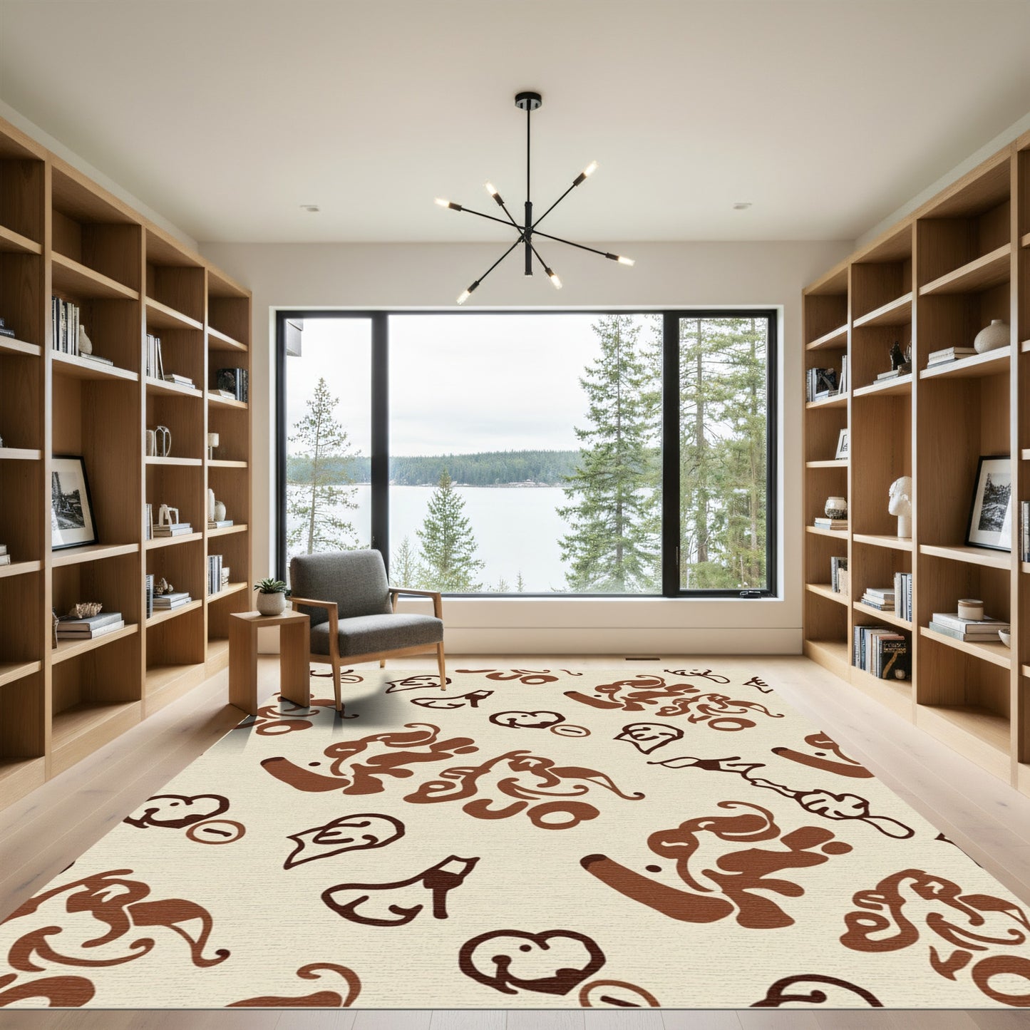 Abstract Brown Swirls Cream Pattern Rug